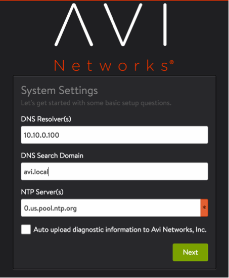 Avi Vantage DNS and NTP settings