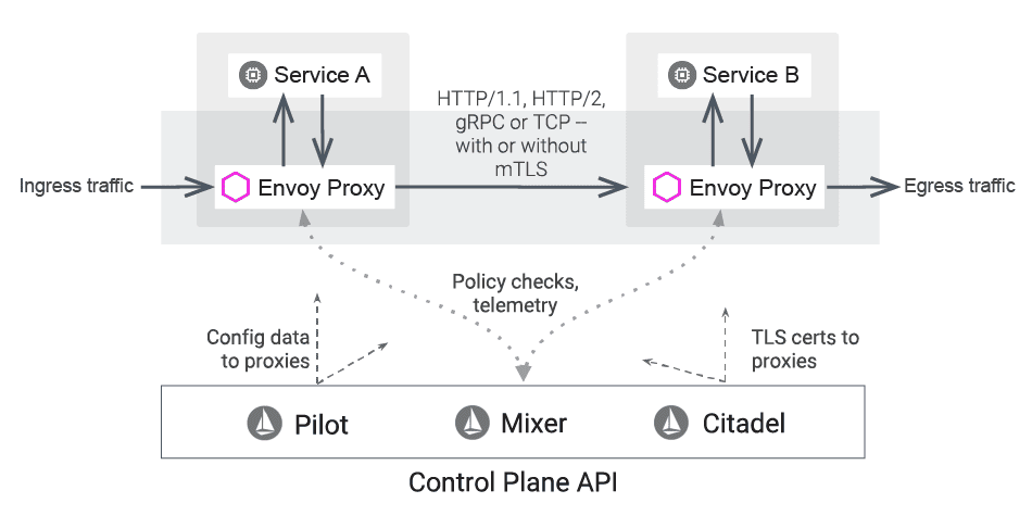 Image shows the envoy proxy - an extended version of istio ingress controller.